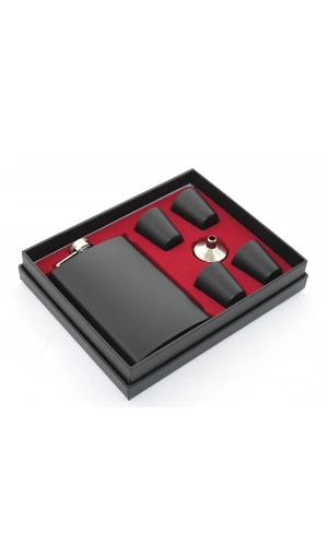 Bidebuvar Paslanmaz Çelik 4 Shot Bardaklı Matara Seti Siyah Renk