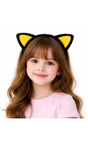 Bidebuvar Peluş Kedi Kulaklı Taç Sarı Siyah