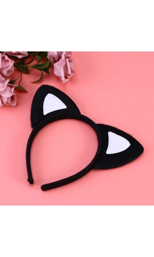 Bidebuvar Peluş Kedi Kulaklı Taç Siyah Beyaz