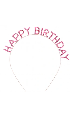 Bidebuvar Pembe Kristal Taşlı Gold Happy Birthday Taçı