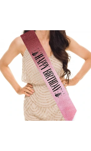 Bidebuvar Pembe Siyah Happy Birthday Simli Kuşak Kemer