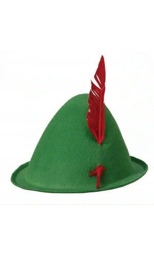 Bidebuvar Peter Pan Şapkası Yeşil Renk Kırmızı Tüylü