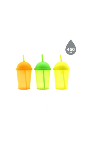 Bidebuvar Pipetli Bardak - 450 ml - Şeffaf Renkli - Plastik