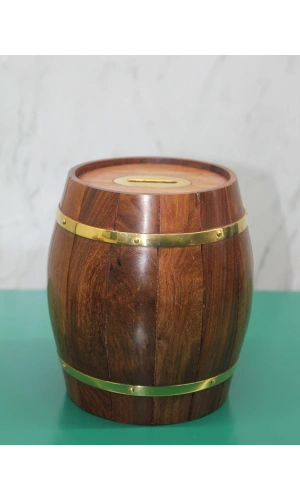 Bidebuvar Pirinç Ahşap Fıçı Kumbara