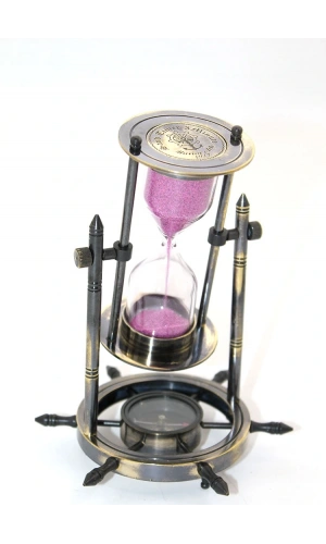 Bidebuvar Pirinç Dümenli Pusulalı Kum Saati