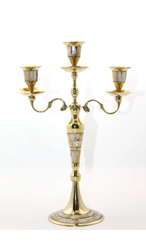 Bidebuvar Pirinç Sedefli 3lü Şamdan Model 1