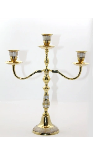 Bidebuvar Pirinç Sedefli 3lü Şamdan Model 2