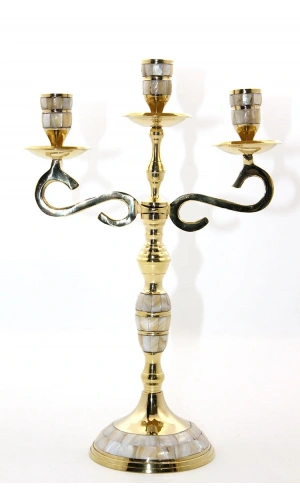 Bidebuvar Pirinç Sedefli 3lü Şamdan Model 3