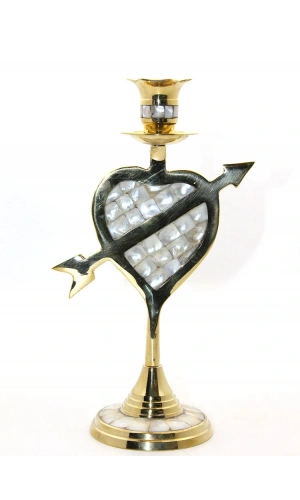 Bidebuvar Pirinç Sedefli Tekli Şamdan Model 2