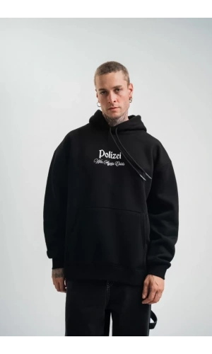 Bidebuvar POLIZEI Premium Kalite Kapşonlu Dijital Patchli SweatShirt - Siyah