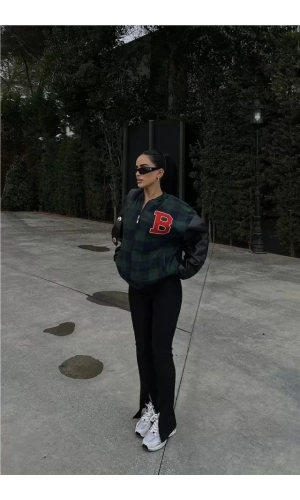 Bidebuvar Pötikare Desen Nakışlı Kolej Ceket - Haki