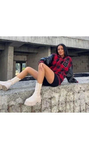 Bidebuvar Pötikare Desen Nakışlı Kolej Ceket - Kırmızı