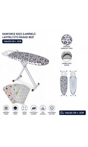 Bidebuvar Ranforce Keçe Ütü Masası Bezi - Lastikli - Lamineli - 140x50 cm