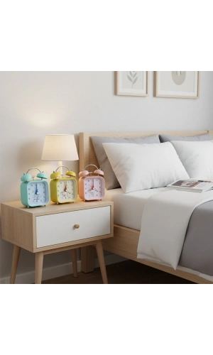 Bidebuvar Renkli Kare Masa Çalar Saati