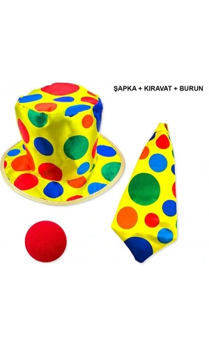Bidebuvar Renkli Palyaço Kostüm Seti – 3 Parça Aksesuar