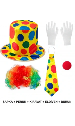 Bidebuvar Renkli Palyaço Kostüm Seti – 5 Parça Aksesuar