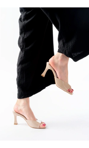 Bidebuvar S-617 Bej Rugan Günlük Topuklu Kadın Terlik