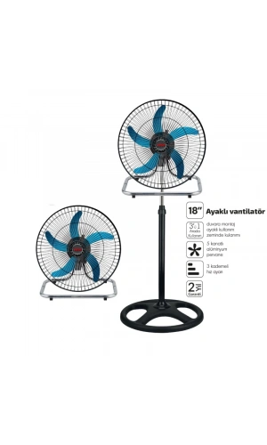 Bidebuvar Sanayi Tipi Ayaklı Vantilatör - 5 Metal Kanatlı - 18 İnç 46 cm