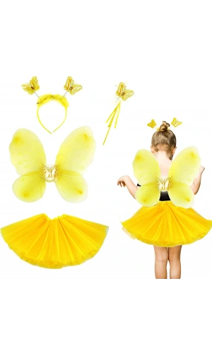 Bidebuvar Sarı Kelebek Kostümü Çocuk 4 Parça Set