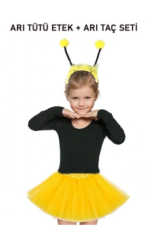 Bidebuvar Sarı Tütü Etek ve Sarı Ponponlu Arı Taç Seti