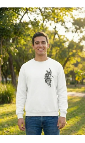 Bidebuvar Sevgililer Günü Baskılı Oversize Bisiklet Yaka Sweatshirt - Beyaz