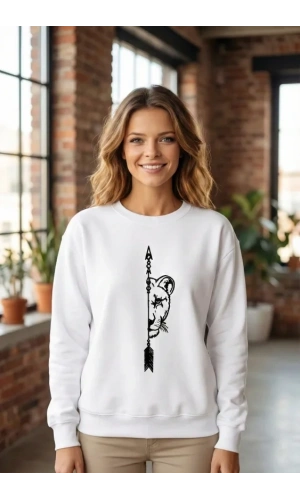 Bidebuvar Sevgililer Günü Baskılı Oversize Bisiklet Yaka Sweatshirt - Beyaz
