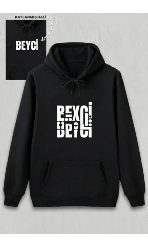 Bidebuvar Sevgililer Günü Beyci Hediye Baskılı Oversize Kapüşonlu Sweatshirt - Siyah