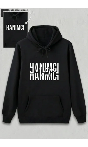 Bidebuvar Sevgililer Günü Hanımcı Hediye Baskılı Oversize Kapüşonlu Sweatshirt - Siya