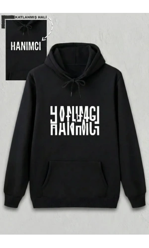 Bidebuvar Sevgililer Günü Özel Kapüşonlu Hanımcı Baskılı Oversize Sweatshirt - Siyah