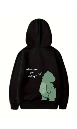 Bidebuvar Sevgililer Günü Özel Unisex Kapüşonlu Baskılı Oversize Sweatshirt - Siyah