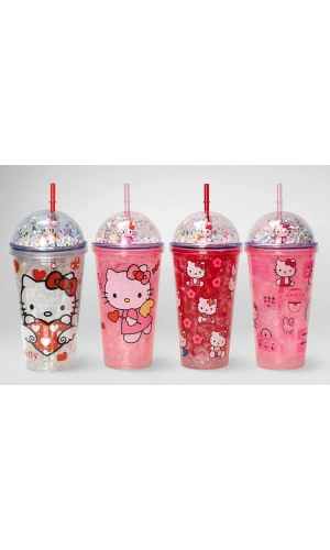 Bidebuvar Sevimli Hello Kitty Pipetli Işıklı Boncuklu Suluk Bardak 400 ml