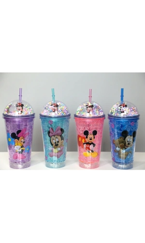 Bidebuvar Sevimli Mickey Mouse Pipetli Işıklı Boncuklu Suluk Bardak 400 ml