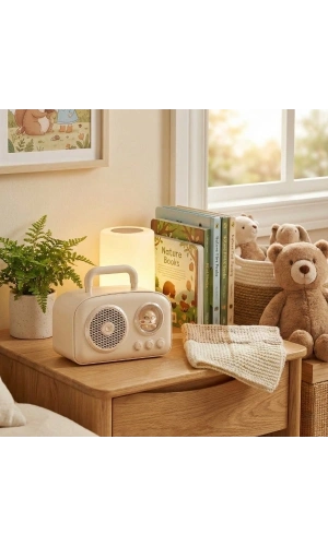 Bidebuvar Sevimli Tasarımlı Taşınabilir Radyolu Bluetooth Hoparlör Bej
