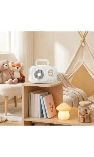 Bidebuvar Sevimli Tasarımlı Taşınabilir Radyolu Bluetooth Hoparlör Beyaz