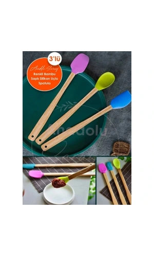 Bidebuvar Silikon Uçlu Isıya Dayanıklı Bambu Spatula 3lü Set