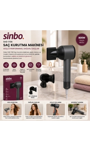 Bidebuvar Sinbo Saç Kurutma Makinesi - Gri Renk - Sessiz Çalışma Özelliği