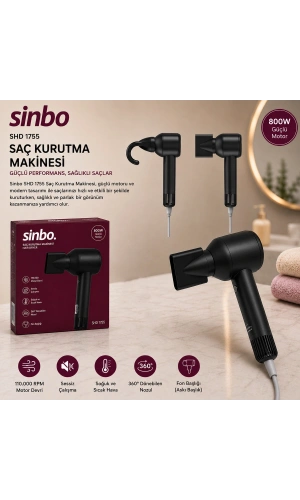 Bidebuvar Sinbo Saç Kurutma Makinesi - Siyah Renk - Sessiz Çalışma Özelliği
