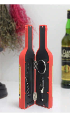 Bidebuvar Şişe Tirbuşon Seti Küçük Boy Kırmızı