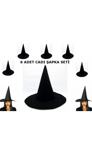 Bidebuvar Siyah Cadı Şapkası Keçe Yetişkin Boy 6 Adet