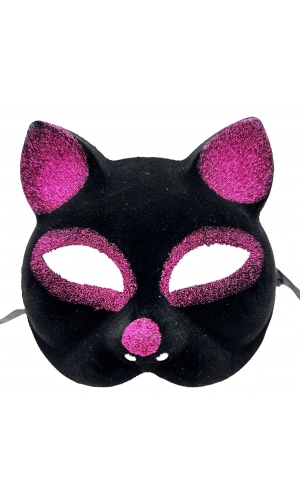 Bidebuvar Siyah Fuşya Simli Süet Kedi Maskesi