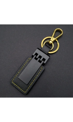 Bidebuvar Siyah Gold Deri Metal Anahtarlık