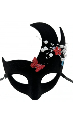 Bidebuvar Siyah İncili Taşlı Süet Venedik Parti Maskesi