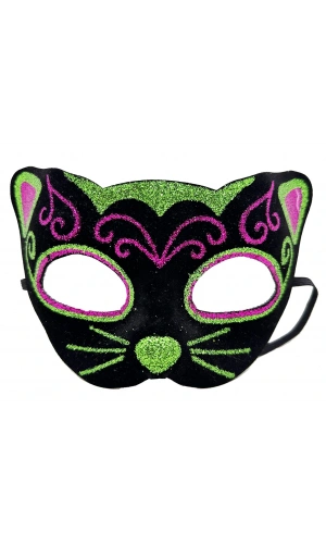 Bidebuvar Siyah Kadife İşlemeli Kedi Maskesi