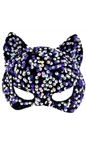 Bidebuvar Siyah Kadife Mor Beyaz Pullu Parti Maskesi