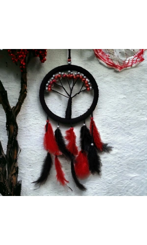 Bidebuvar Siyah Kırmızı Hayat Ağacı Dream Catcher
