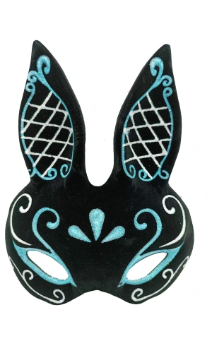 Bidebuvar Siyah Mavi Beyaz Simli Tavşan Maskesi