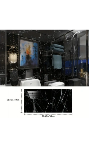 Bidebuvar Siyah Mermer Desenli Alüminyum Plastik Duvar Sticker