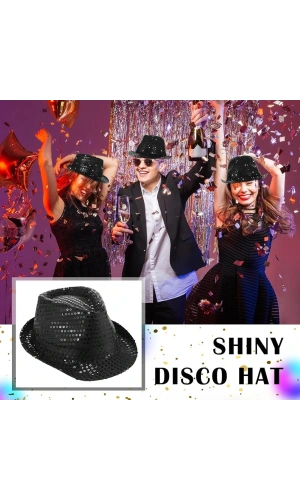 Bidebuvar Siyah Payetli Fötr Şapka Yetişkin Boy