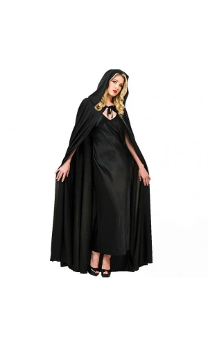 Bidebuvar Siyah Renk Kapşonlu Pelerin