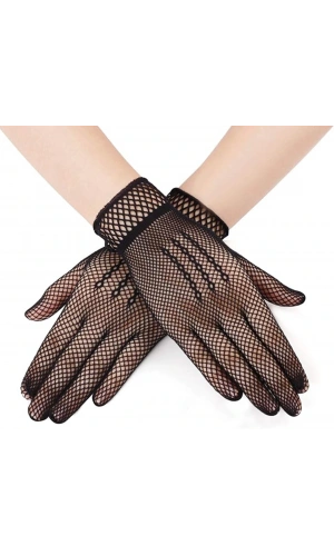 Bidebuvar Siyah Renk Likralı File Eldiven Parmaklı Örgü Eldiven Yetişkin Boy